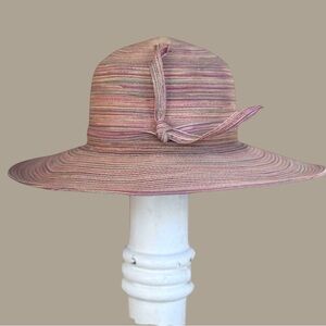 Y2K Wide Brim Woven Look Sun Hat Pink Beige Multicolor